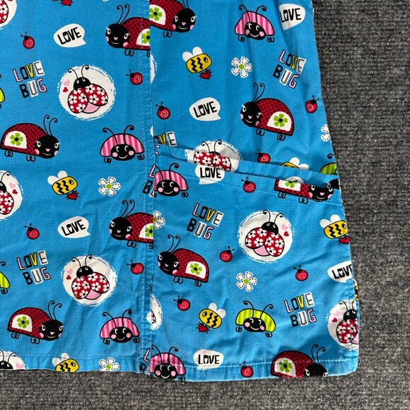 ScrubStar Scrub Top Size Small Short Sleeve Pockets V Neck Ladybug Love Bug Blue - Picture 3 of 7